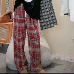 Plaid Christmas-Inspired Wide-Leg Pants